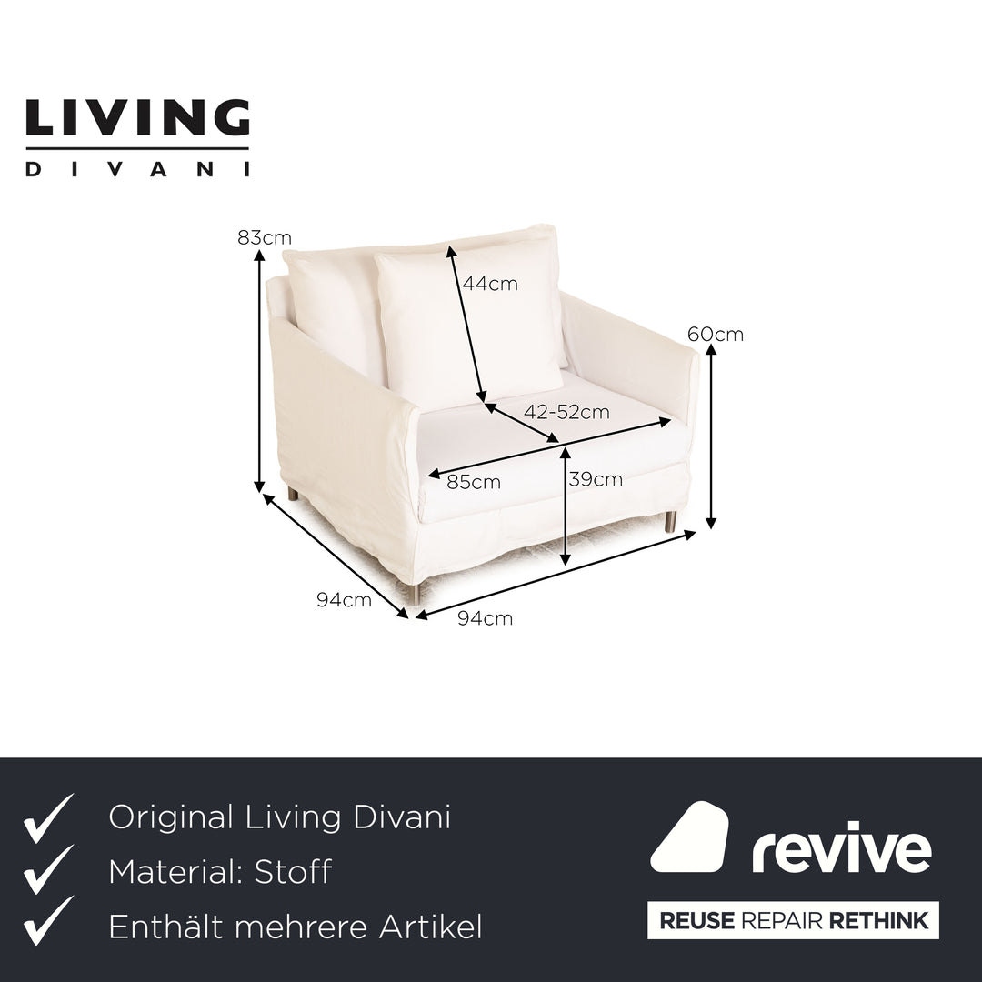 Living Divani Chemise Fabric Four Seater White Sofa Couch