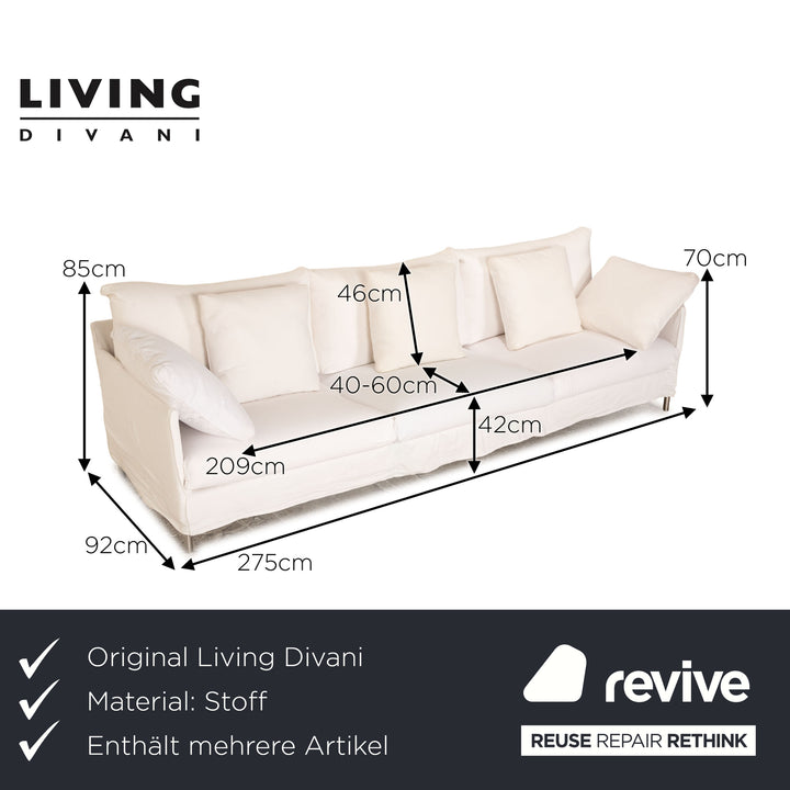 Living Divani Chemise Fabric Four Seater White Sofa Couch