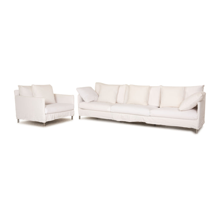 Living Divani Chemise Fabric Four Seater White Sofa Couch