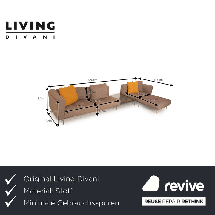 Living Divani Rod XL Fabric Corner Sofa Brown Beige Recamiere Right Sofa Couch