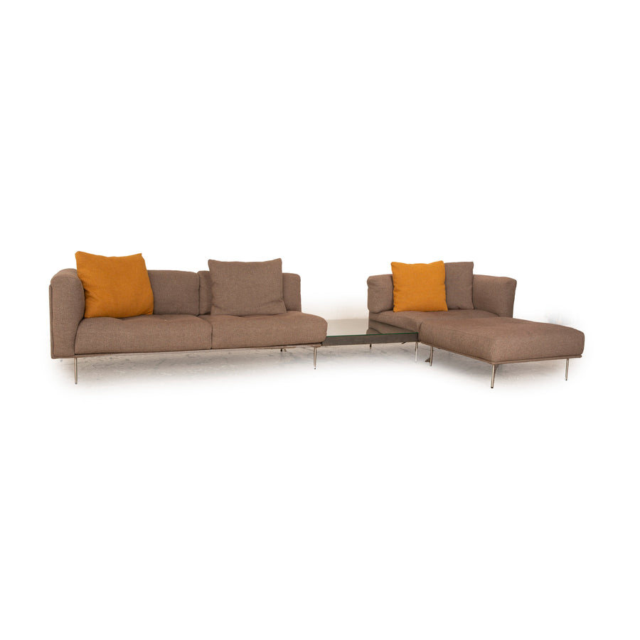 Living Divani Rod XL Fabric Corner Sofa Brown Beige Recamiere Right Sofa Couch