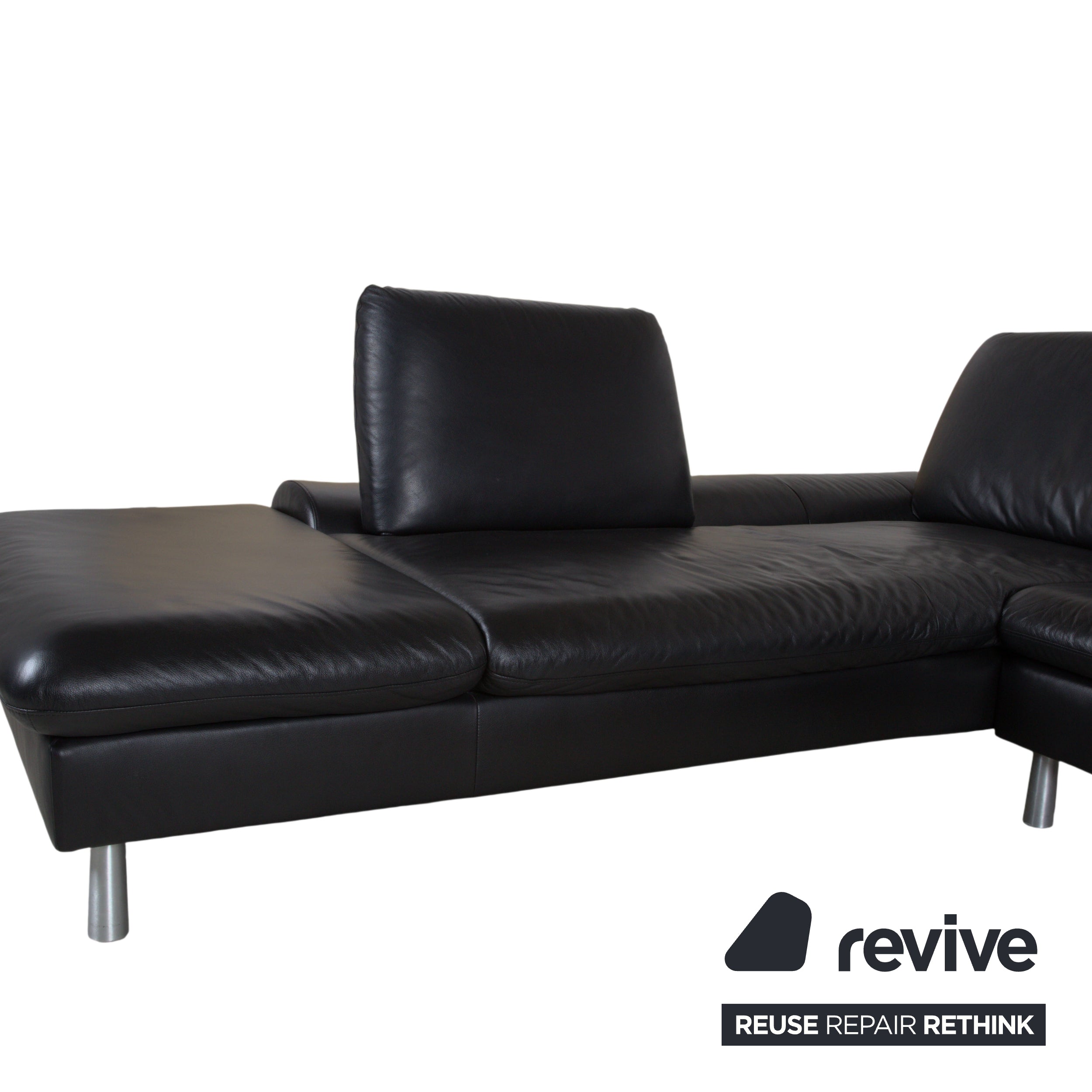 Loop leather corner sofa black sofa couch manual function