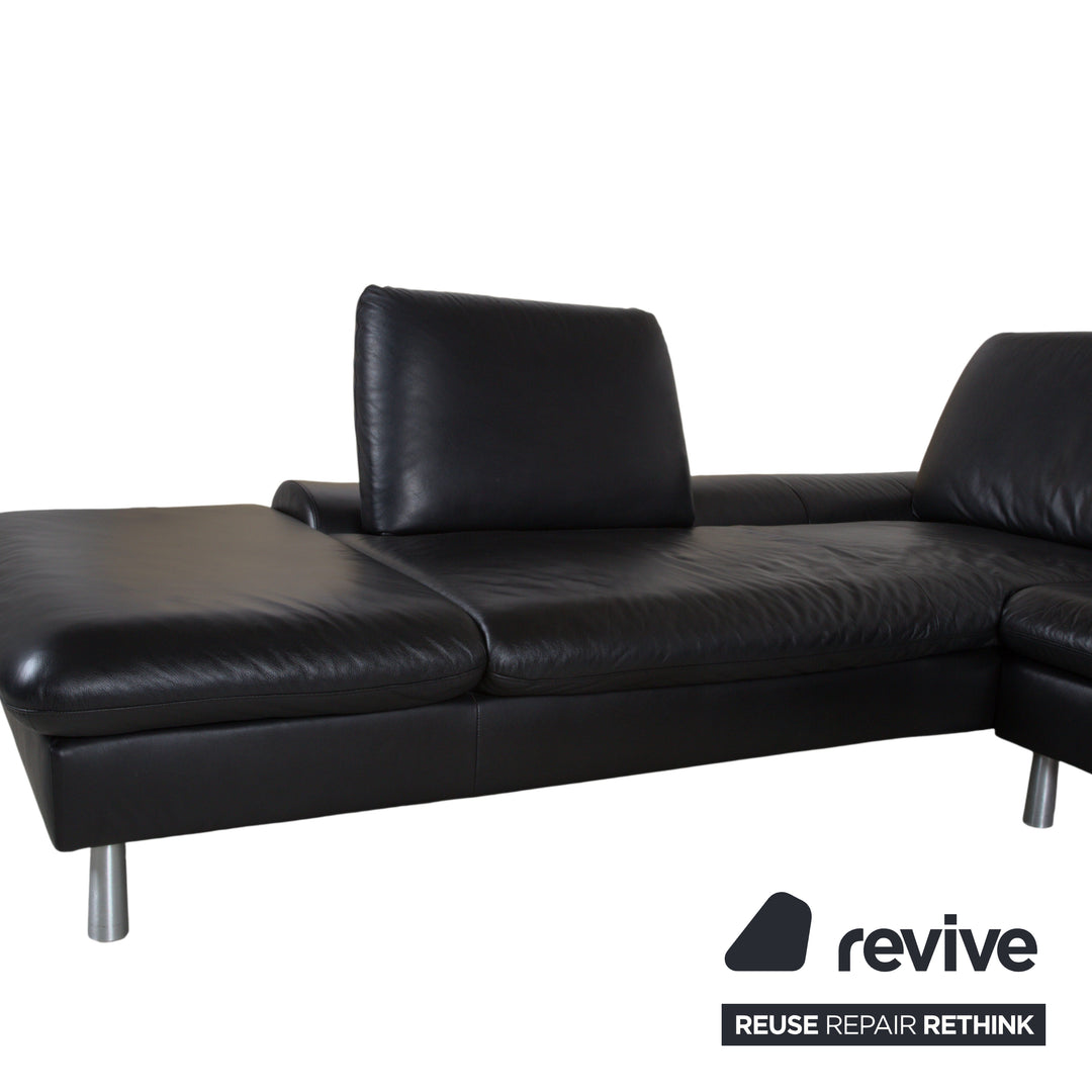 Loop Leder Ecksofa Schwarz Sofa Couch manuelle Funktion