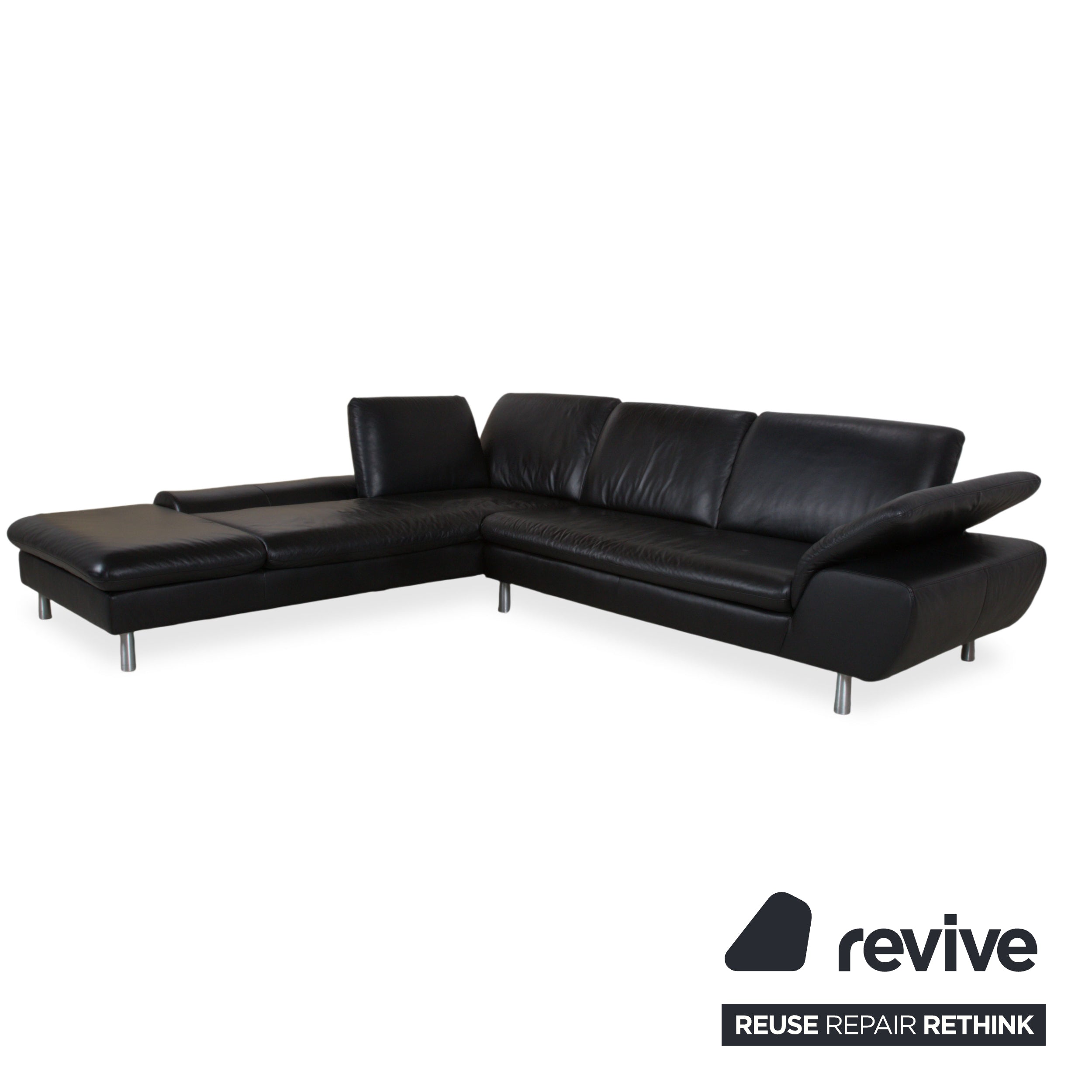 Loop leather corner sofa black sofa couch manual function