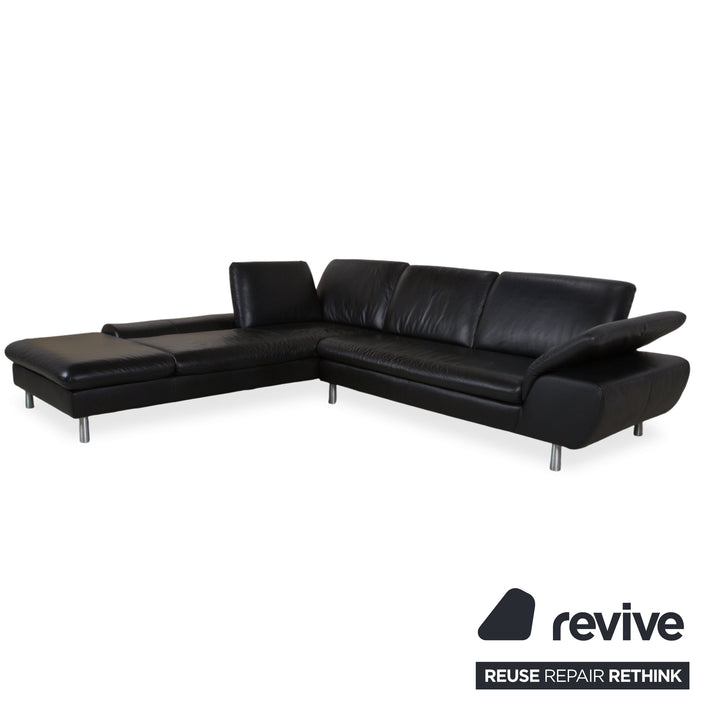 Loop Leder Ecksofa Schwarz Sofa Couch manuelle Funktion