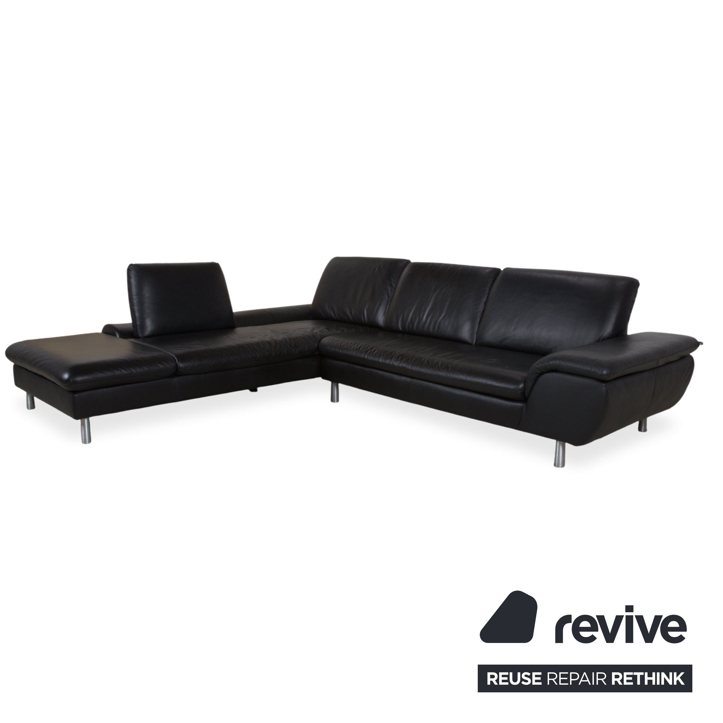 Loop leather corner sofa black sofa couch manual function