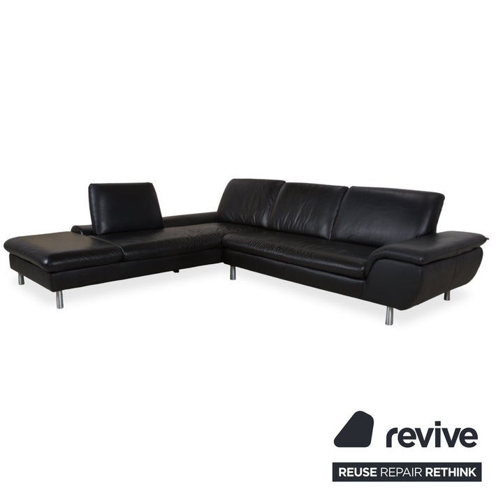 Loop Leder Ecksofa Schwarz Sofa Couch manuelle Funktion