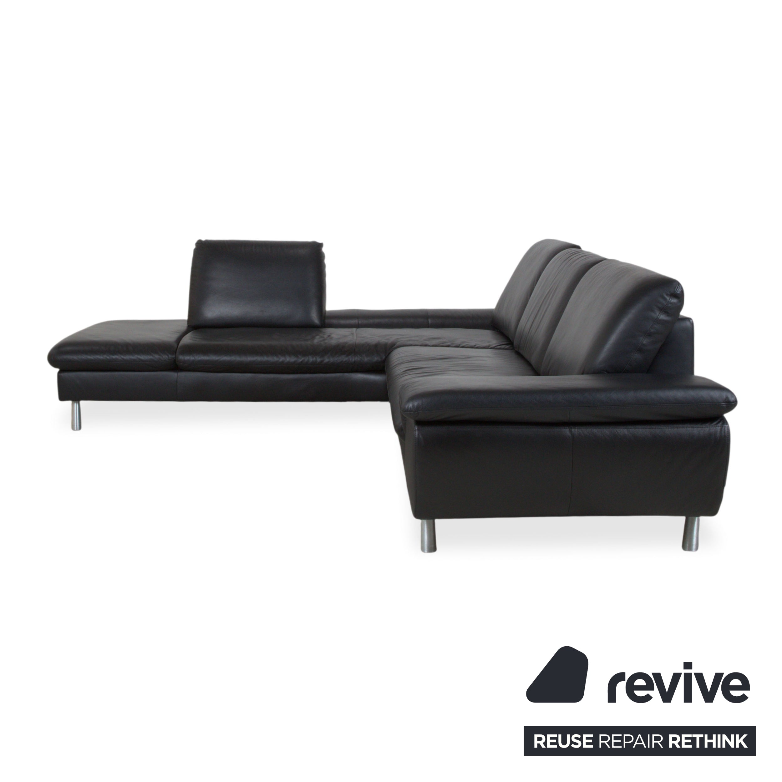 Loop leather corner sofa black sofa couch manual function
