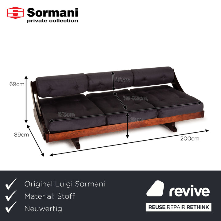 Luigi Sormani GS195 Fabric Sofa Gray Three Seater Daybed Couch
