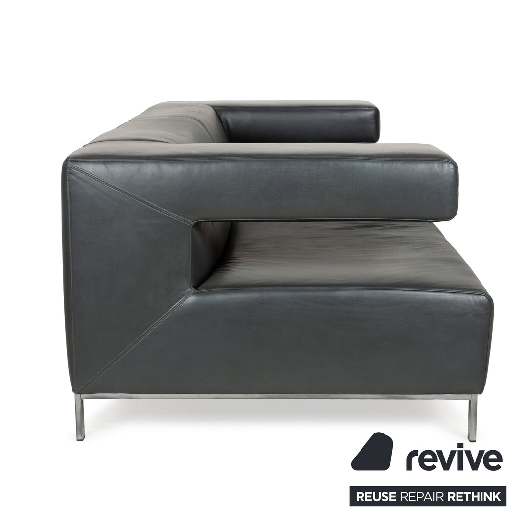 Machalke Crack Leder Zweisitzer Grau Schiefer Sofa Couch
