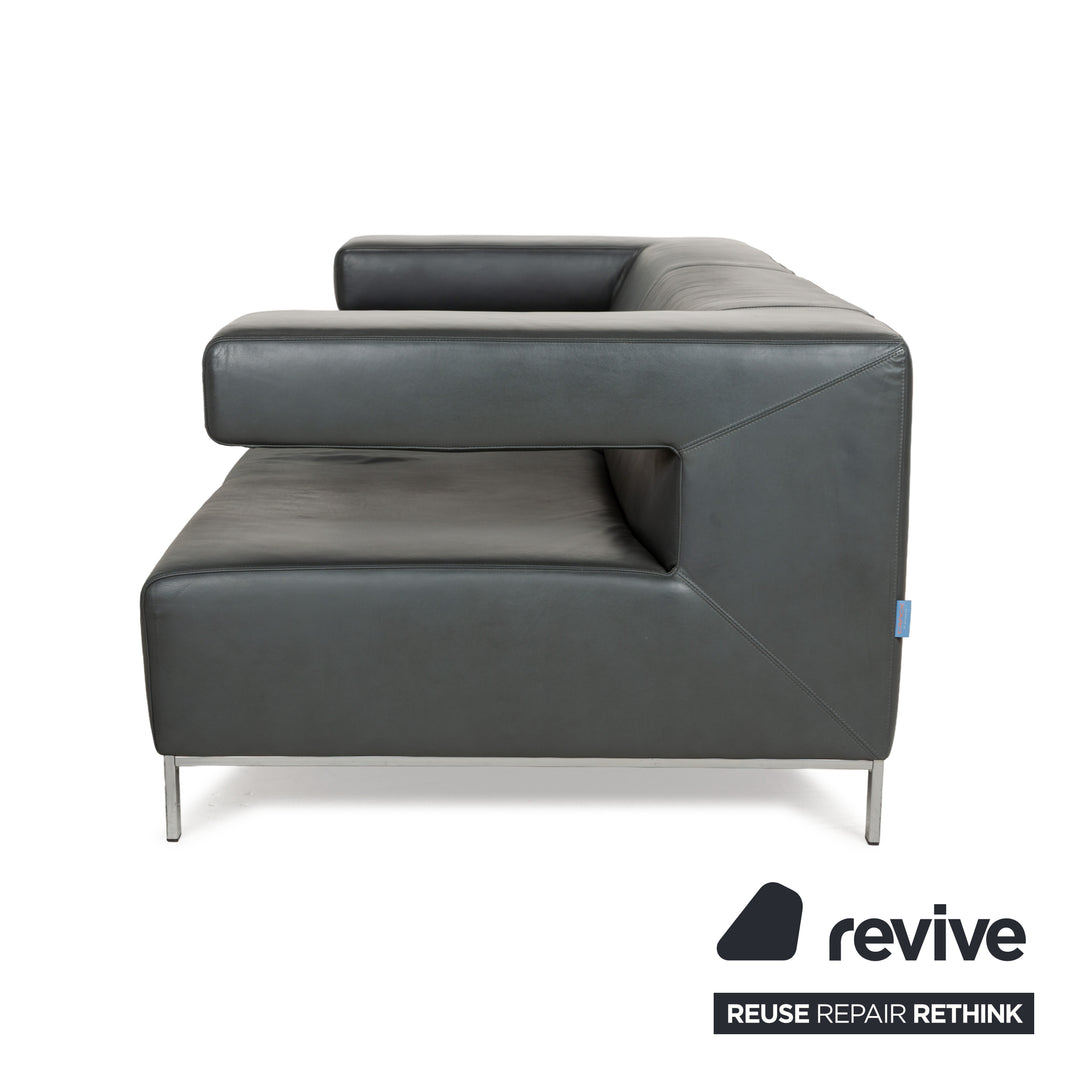 Machalke Crack Leder Zweisitzer Grau Schiefer Sofa Couch