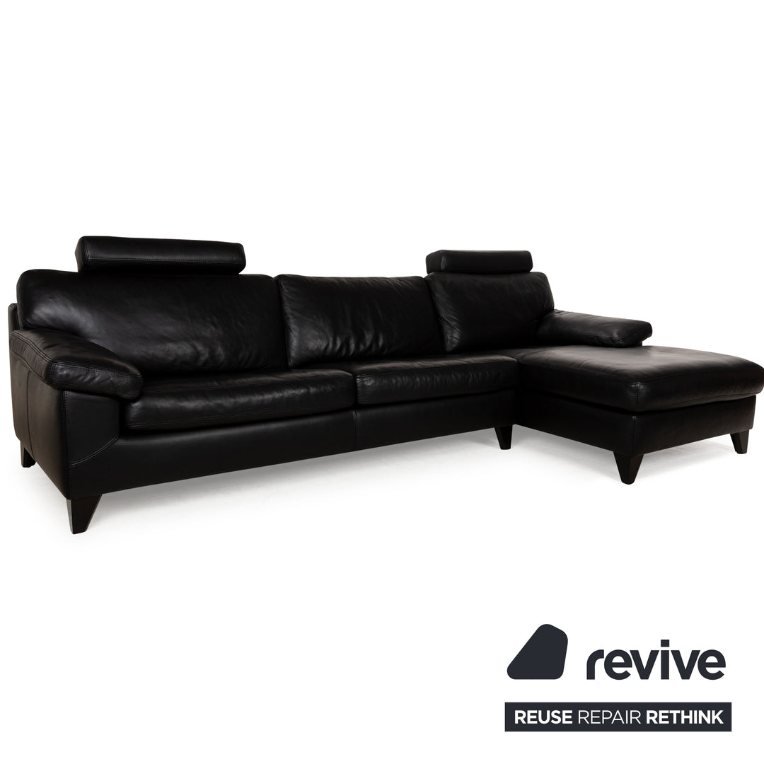 Ensemble de canapé d'angle en cuir Machalke Diego Récamière noir Canapé droit Canapé Tabouret