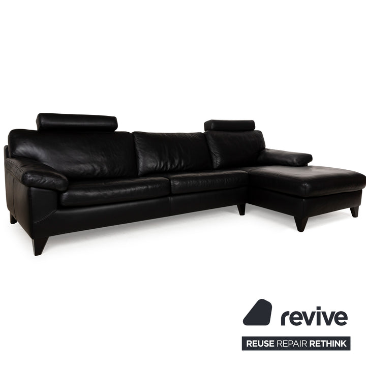 Ensemble de canapé d'angle en cuir Machalke Diego Récamière noir Canapé droit Canapé Tabouret