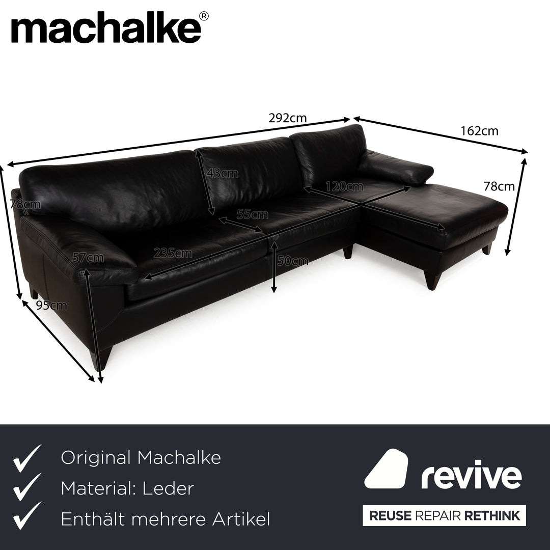 Ensemble de canapé d'angle en cuir Machalke Diego Récamière noir Canapé droit Canapé Tabouret