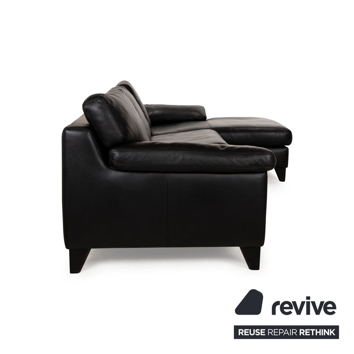 Ensemble de canapé d'angle en cuir Machalke Diego Récamière noir Canapé droit Canapé Tabouret