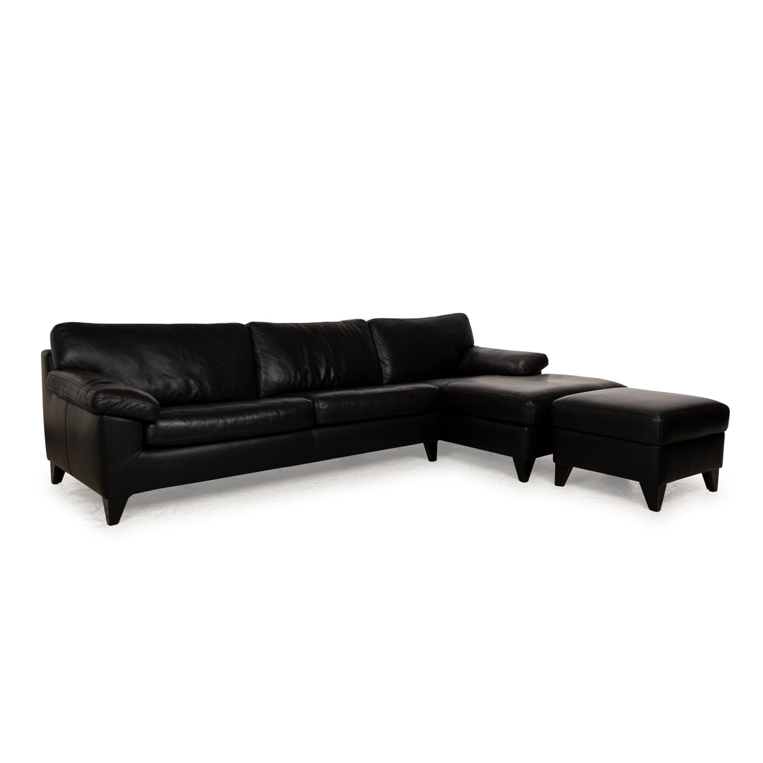 Ensemble de canapé d'angle en cuir Machalke Diego Récamière noir Canapé droit Canapé Tabouret