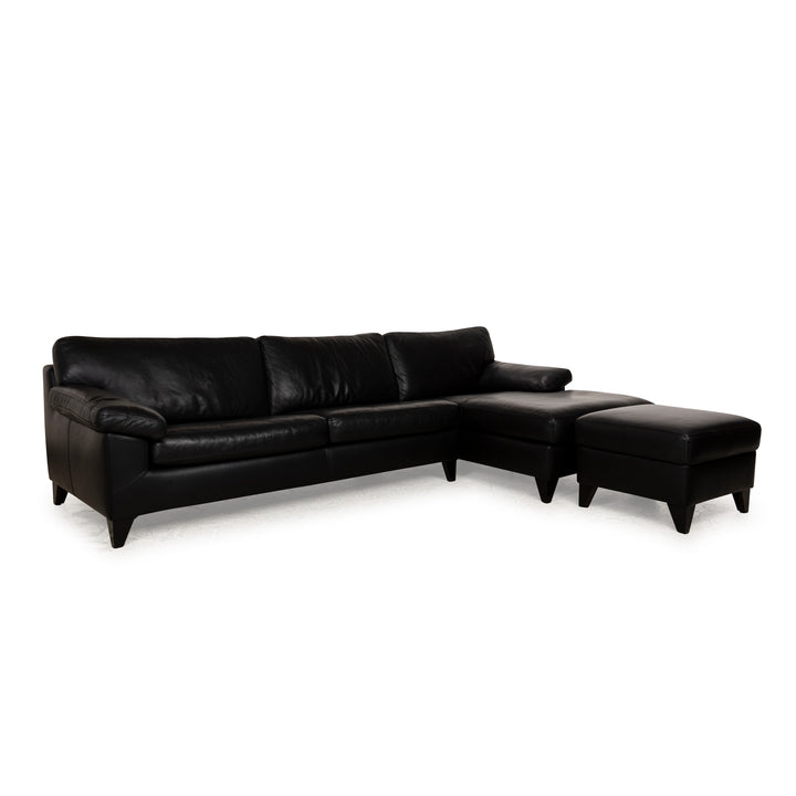Ensemble de canapé d'angle en cuir Machalke Diego Récamière noir Canapé droit Canapé Tabouret