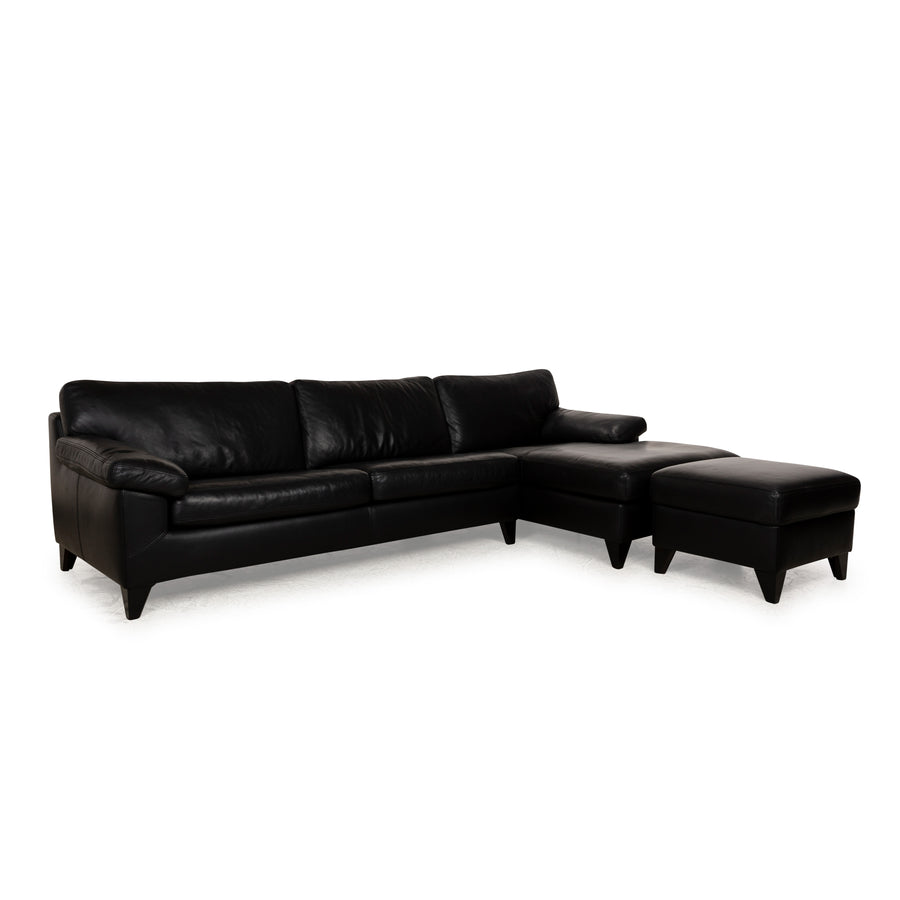 Machalke Diego Leather Corner Sofa Set Black Récamiere Right Sofa Couch Stool