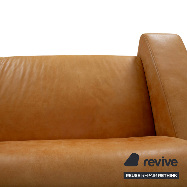 Machalke Leder 2x Dreisitzer Gelb Cognac Sofa Couch