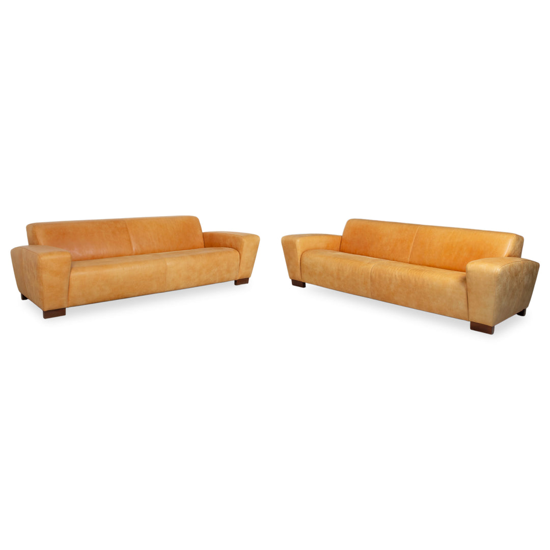Machalke Leder 2x Dreisitzer Gelb Cognac Sofa Couch