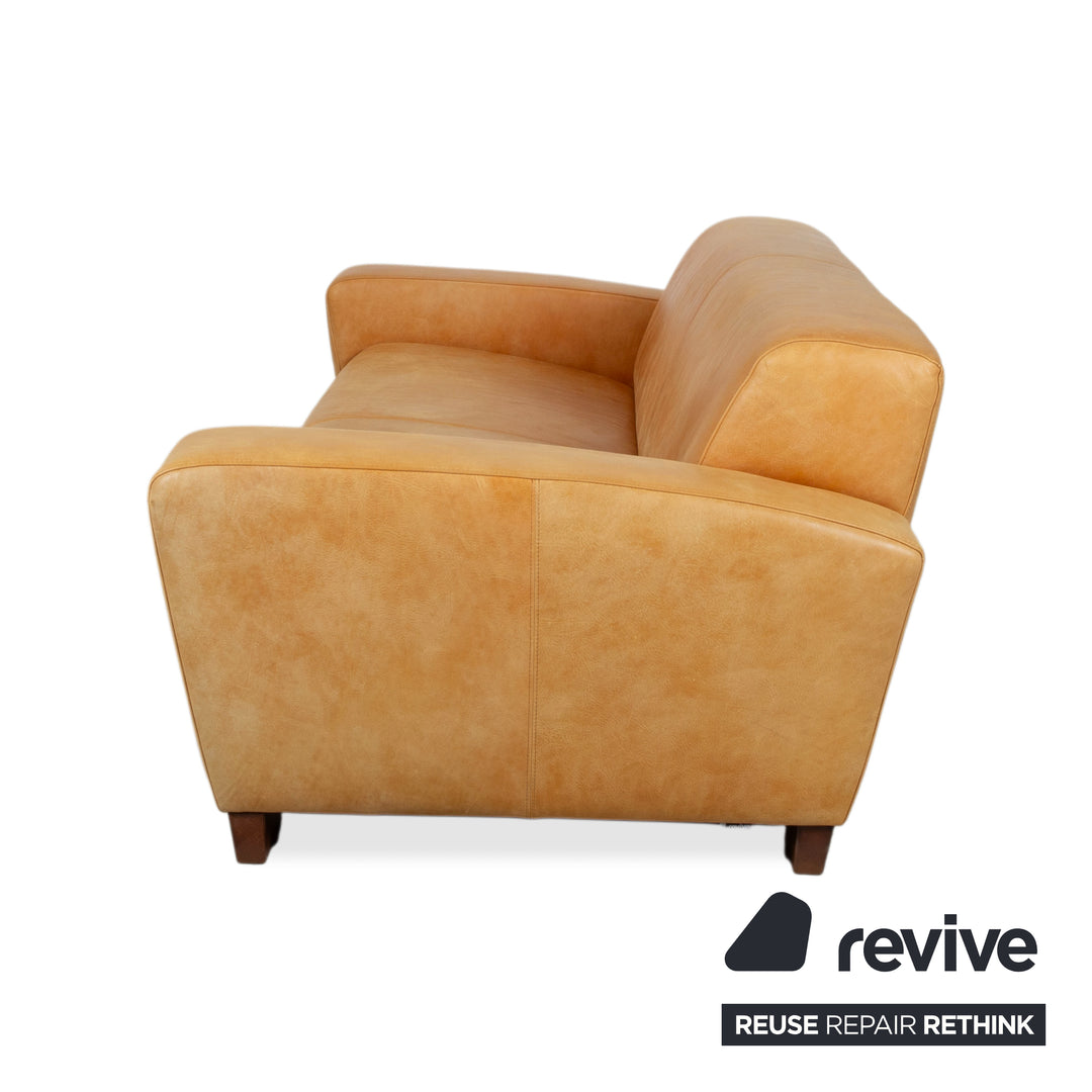 Machalke Leder 2x Dreisitzer Gelb Cognac Sofa Couch