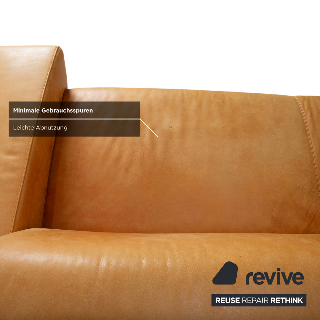 Machalke Leder 2x Dreisitzer Hocker Gelb Cognac Sofa Couch