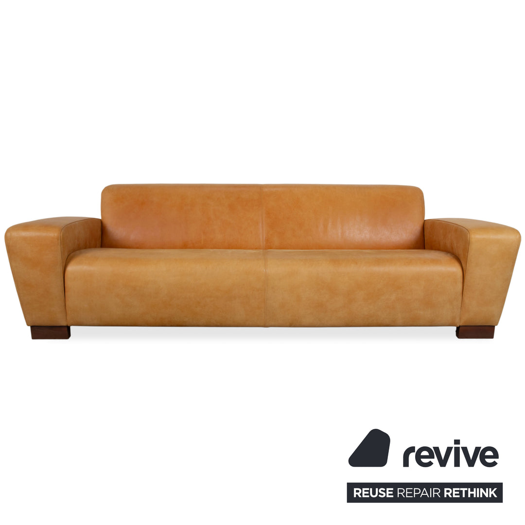 Machalke Leder 2x Dreisitzer Hocker Gelb Cognac Sofa Couch