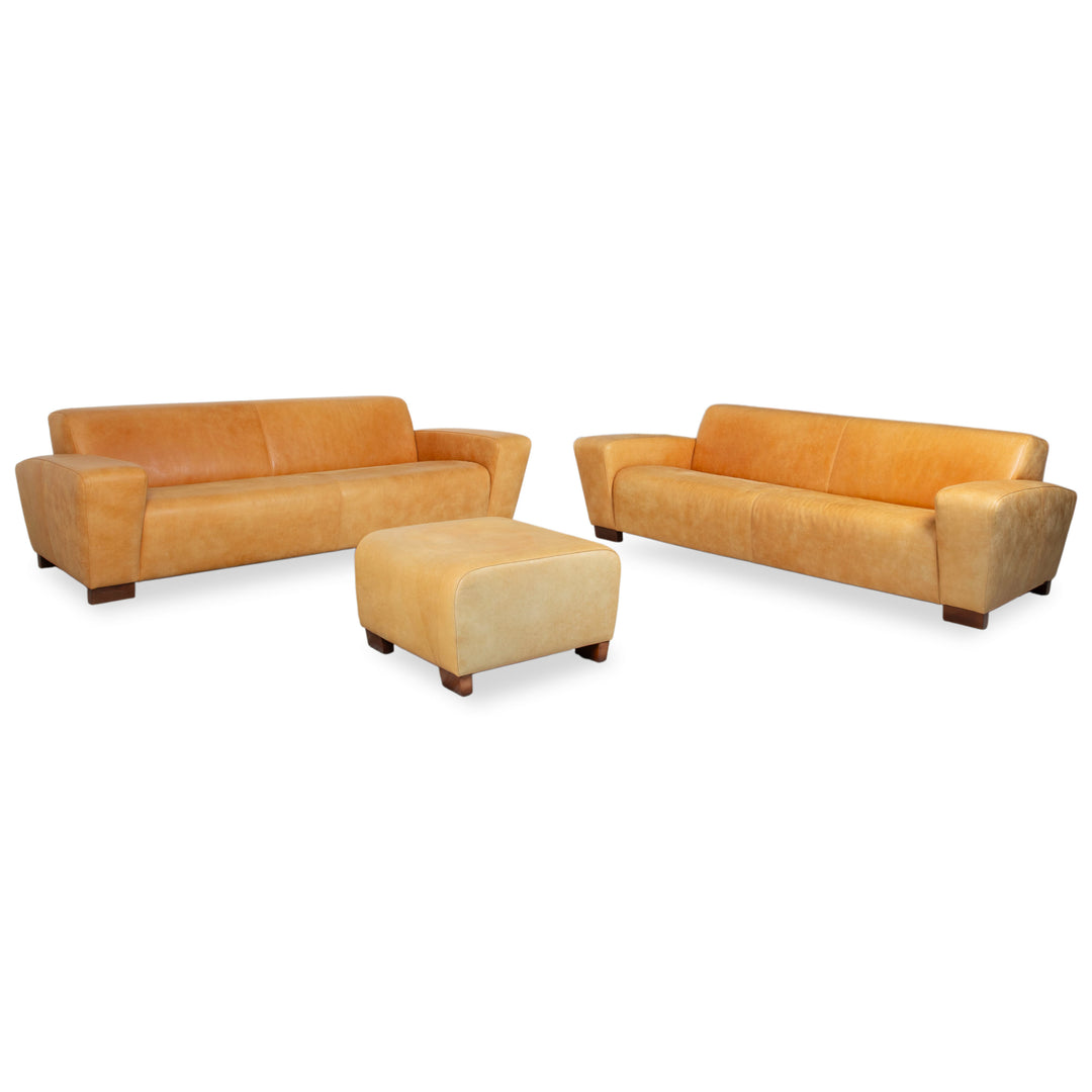Machalke Leder 2x Dreisitzer Hocker Gelb Cognac Sofa Couch