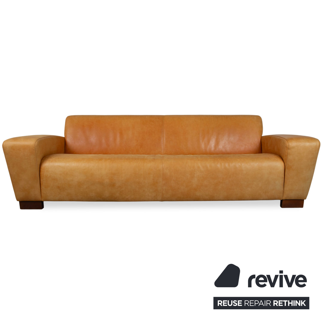 Machalke Leder 2x Dreisitzer Hocker Gelb Cognac Sofa Couch