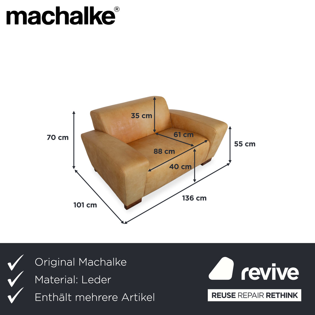 Machalke Leder 2x Dreisitzer Sessel Hocker Gelb Cognac Sofa Couch