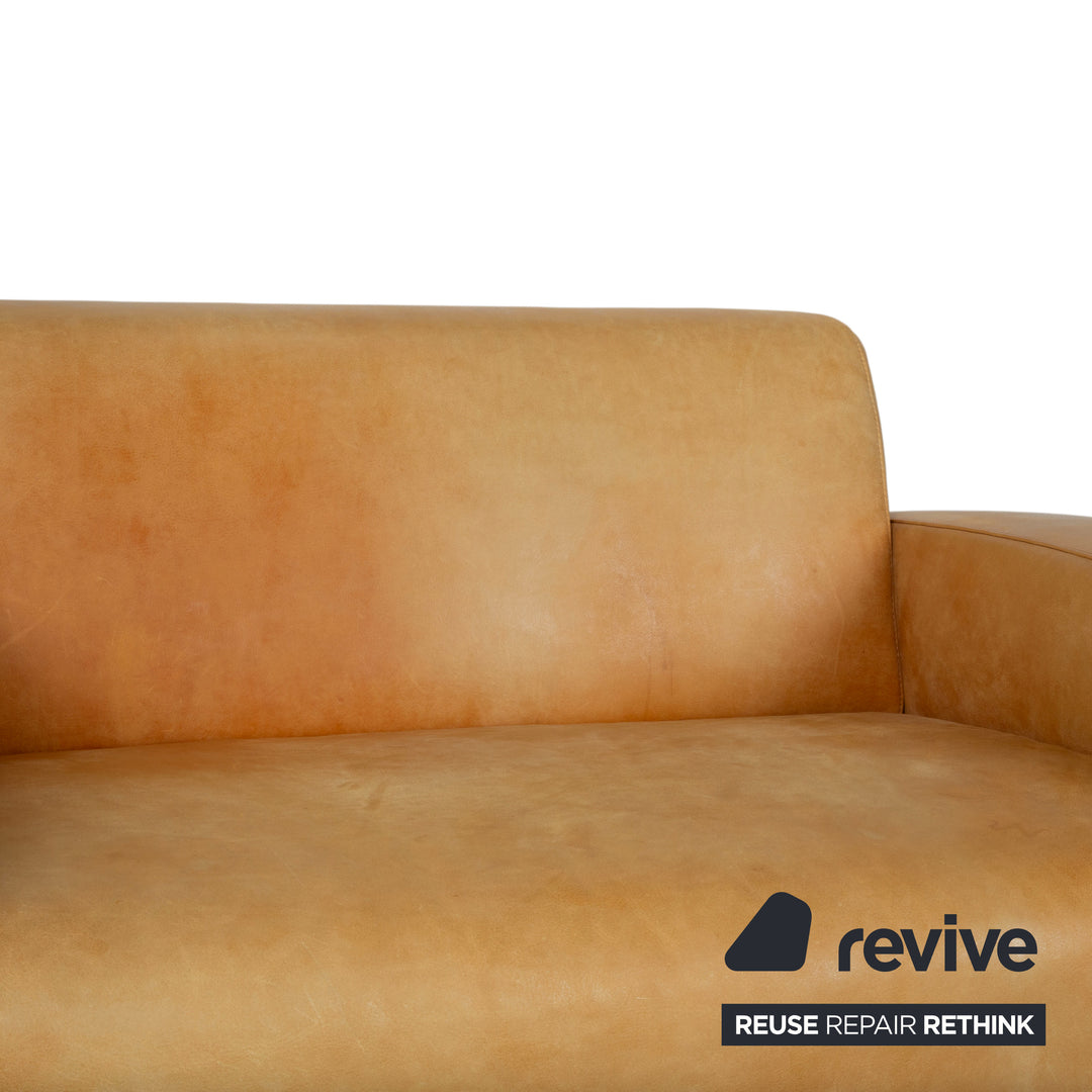 Machalke Leder 2x Dreisitzer Sessel Hocker Gelb Cognac Sofa Couch
