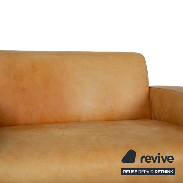 Machalke Leder 2x Dreisitzer Sessel Hocker Gelb Cognac Sofa Couch
