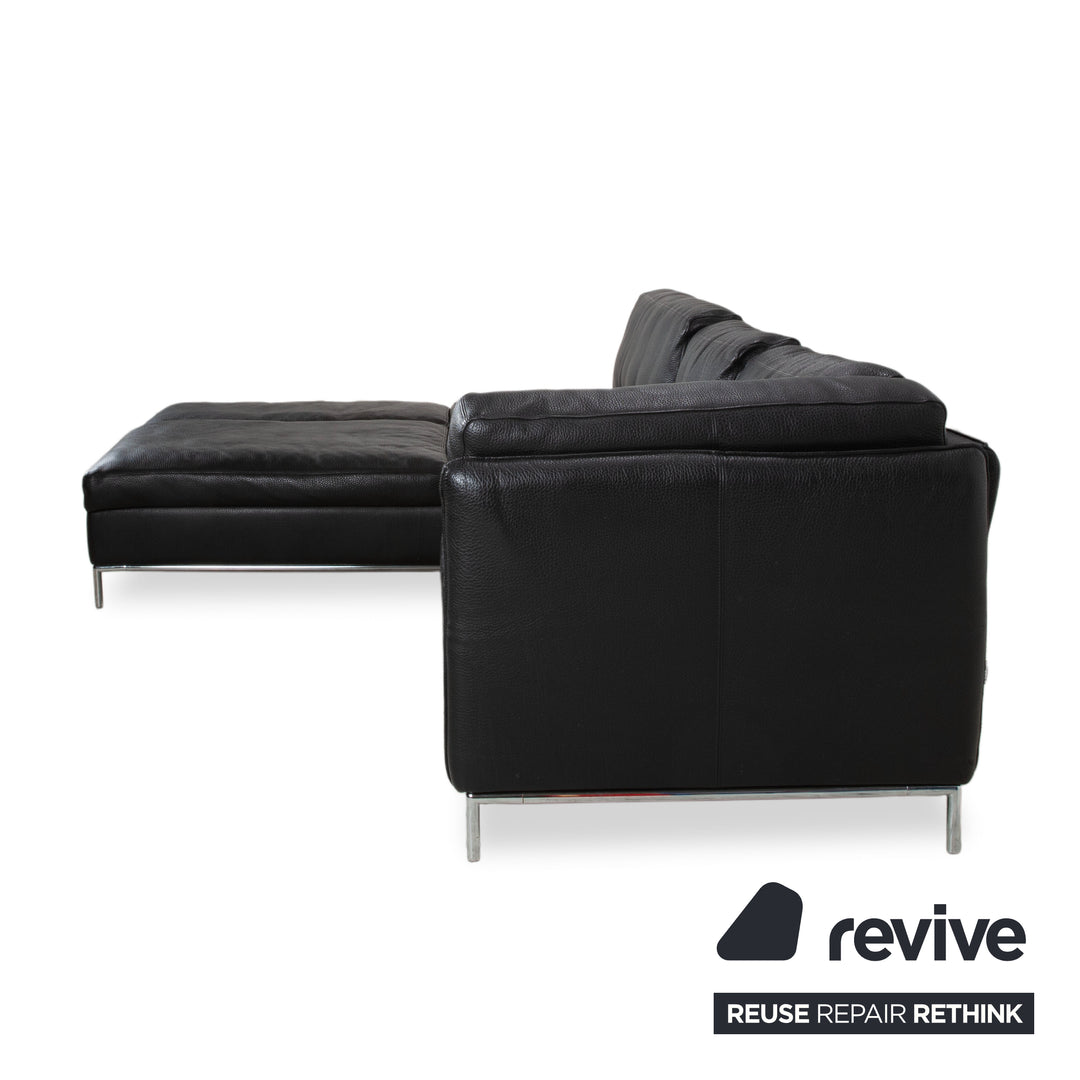 Machalke Leder Ecksofa Schwarz manuelle Funktion Sofa Couch