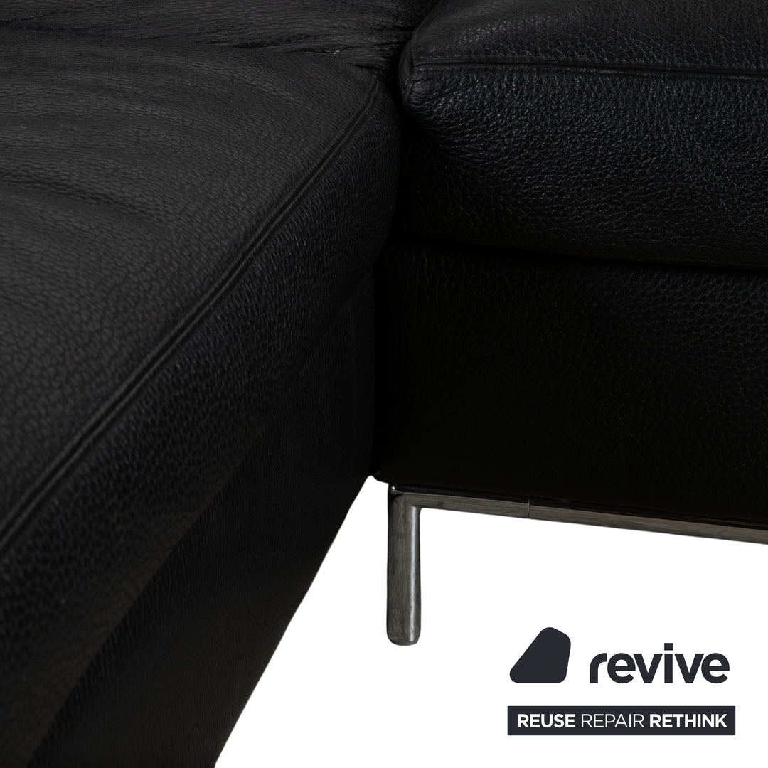 Machalke Leder Ecksofa Schwarz manuelle Funktion Sofa Couch