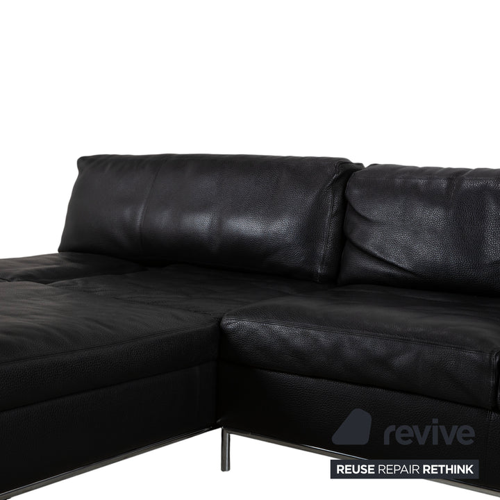 Machalke Leder Ecksofa Schwarz manuelle Funktion Sofa Couch