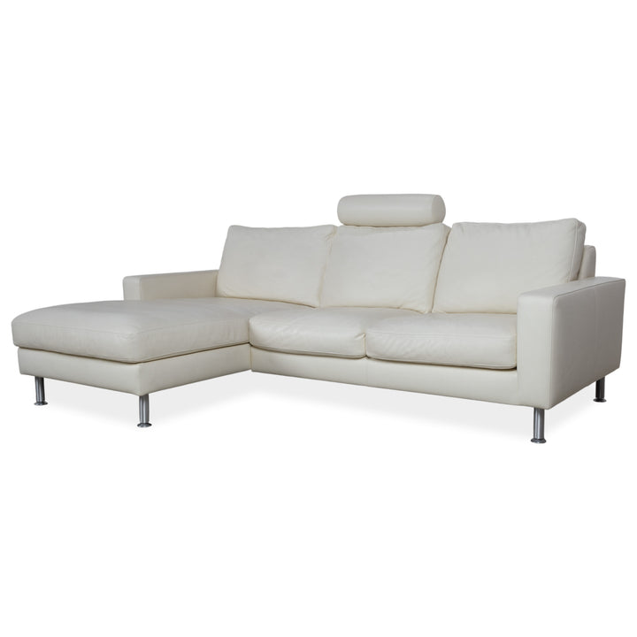 Machalke Leather Corner Sofa Cream White Sofa Couch Adjustable Headrest