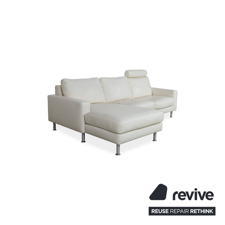 Machalke Leather Corner Sofa Cream White Sofa Couch Adjustable Headrest