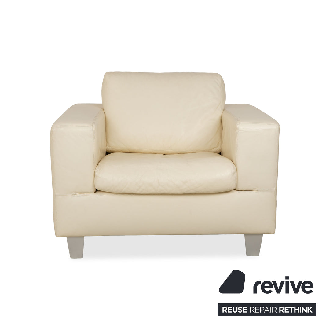 Fauteuil en cuir Machalke blanc crème