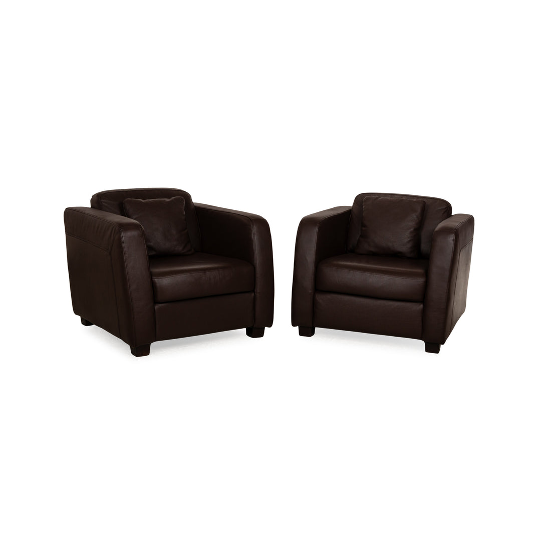 Machalke Leather Armchair Set Brown 2x Armchairs