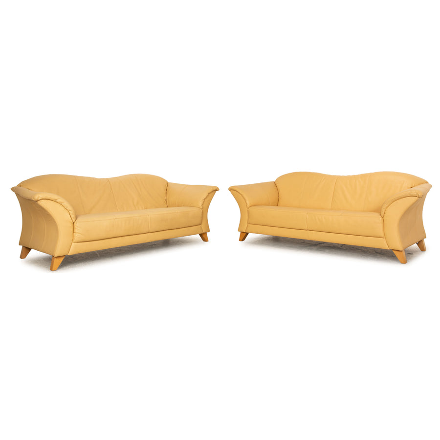 Machalke Leder Sofa Garnitur Creme Beige 2x Zweisitzer Couch