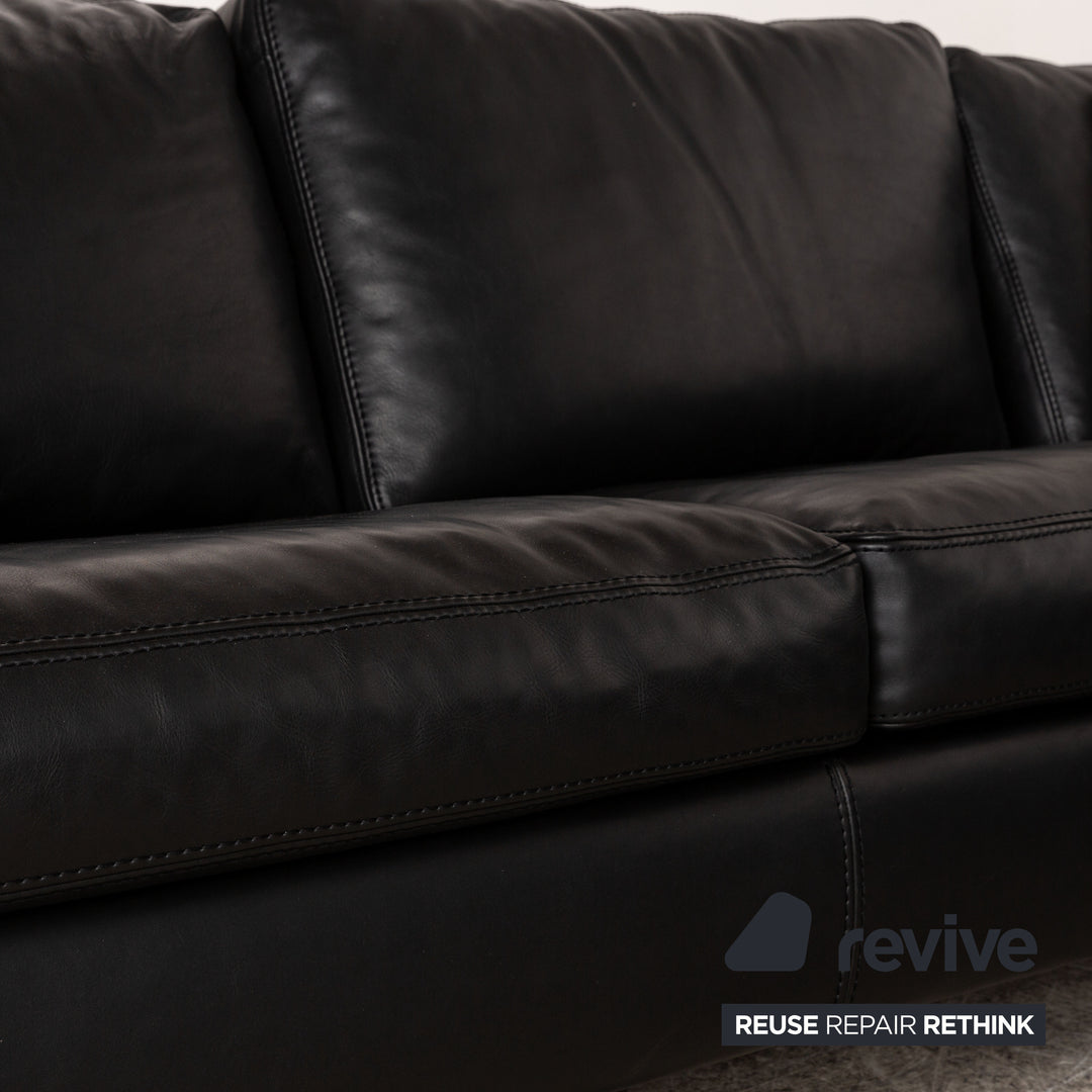 Machalke Leder Sofa Garnitur Schwarz Hocker Ecksofa