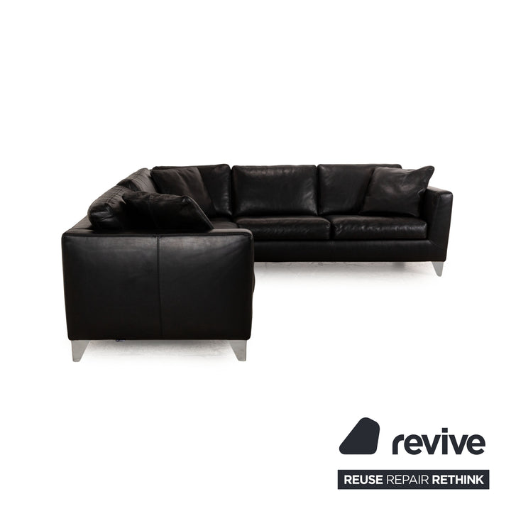 Machalke Leder Sofa Garnitur Schwarz Hocker Ecksofa