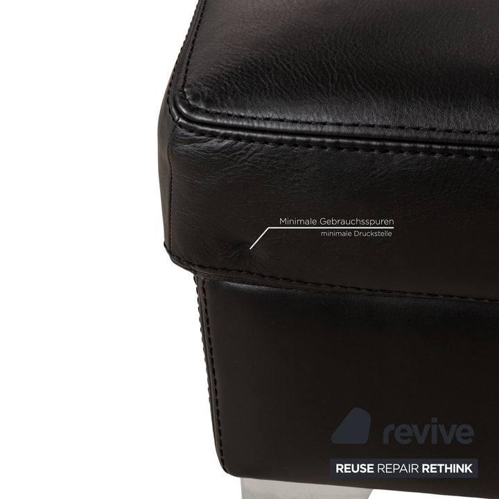 Machalke Leder Sofa Garnitur Schwarz Hocker Ecksofa