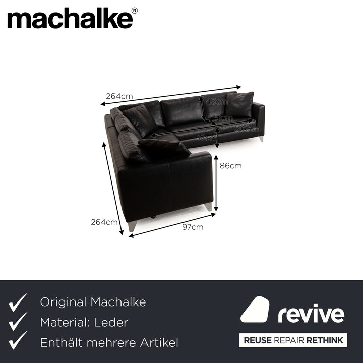 Machalke Leder Sofa Garnitur Schwarz Hocker Ecksofa