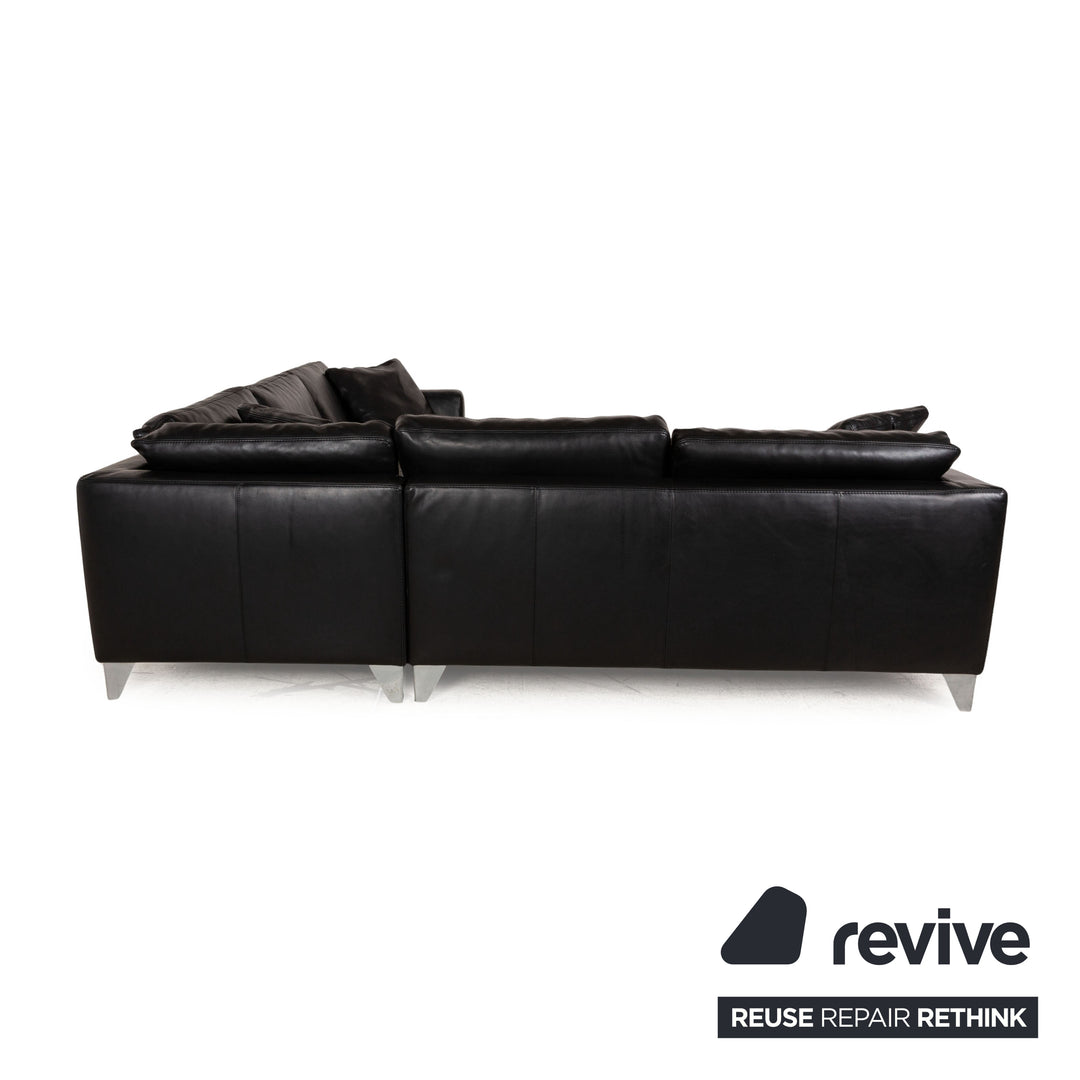 Machalke Leder Sofa Garnitur Schwarz Hocker Ecksofa