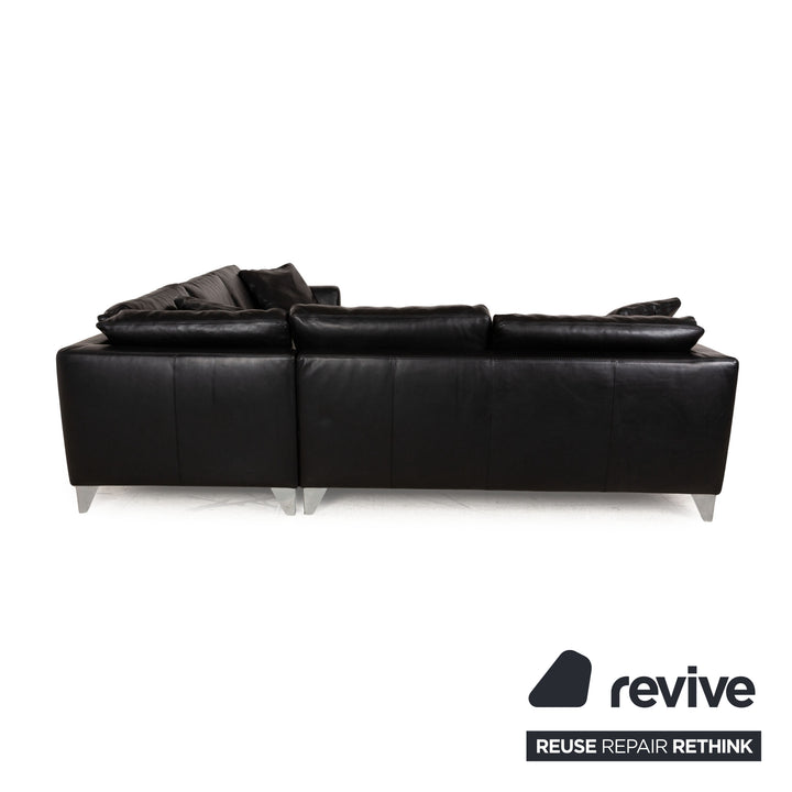 Machalke Leder Sofa Garnitur Schwarz Hocker Ecksofa