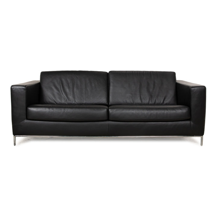 Machalke Leather Two Seater Black Sofa Couch