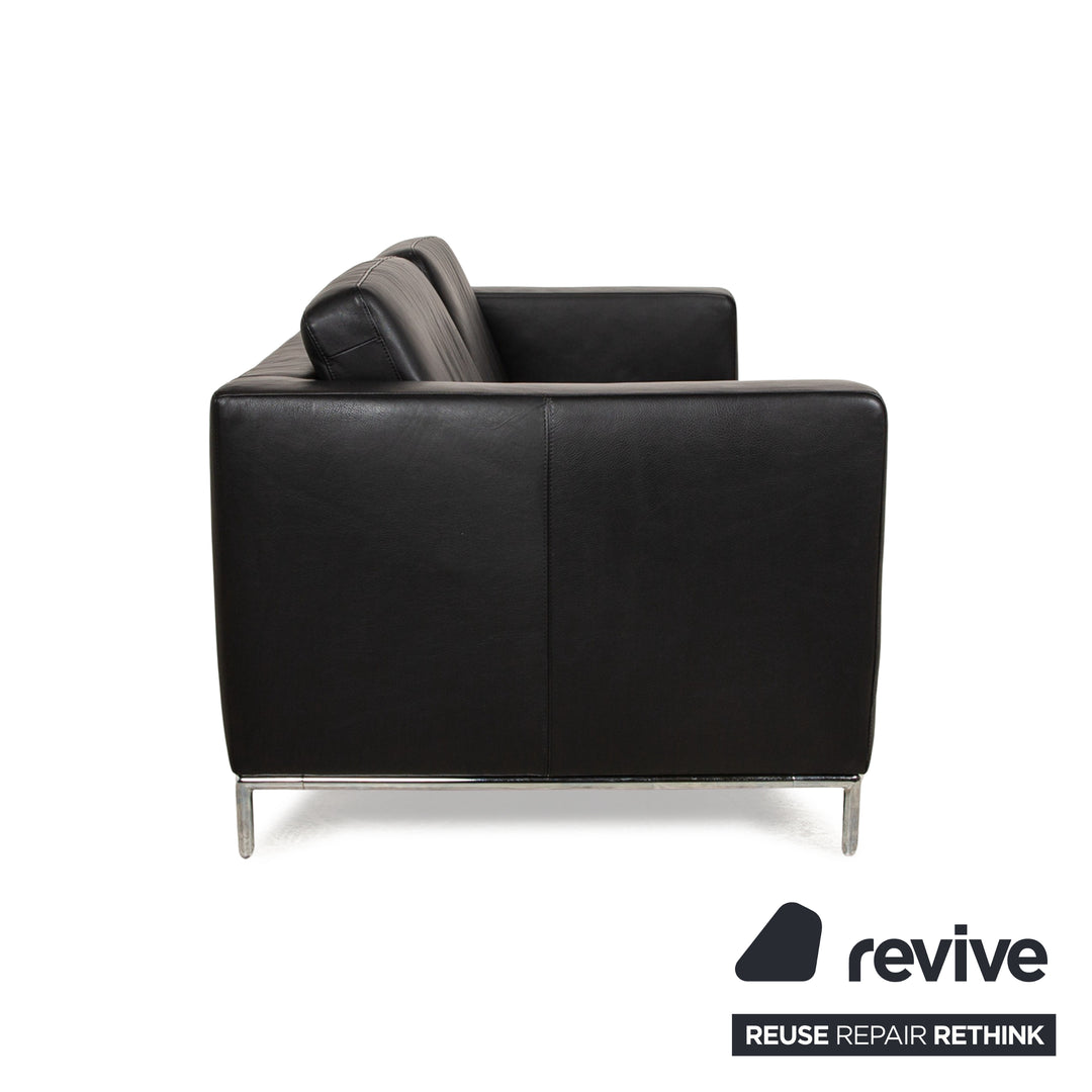 Machalke Leather Two Seater Black Sofa Couch