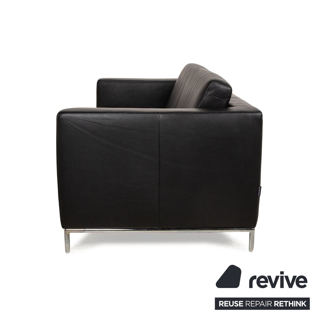 Machalke Leather Two Seater Black Sofa Couch