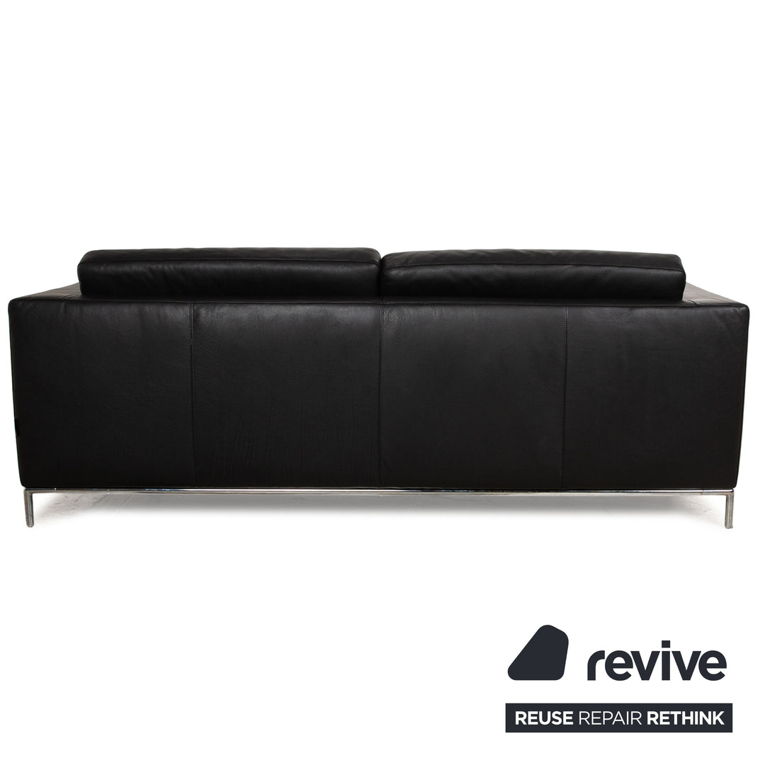 Machalke Leather Two Seater Black Sofa Couch